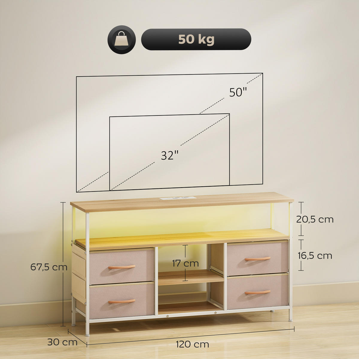 TV-MÖBEL Multicolor 1 Stück - Multicolor, Holzwerkstoff (120/67.5/30cm) - GiPP