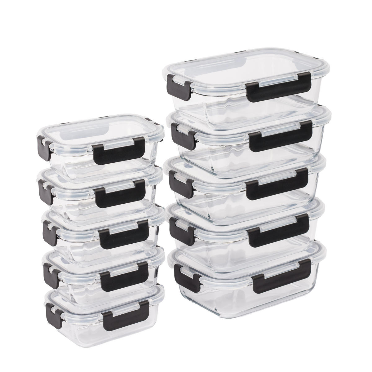 SADA 10 sklenených dóz - priehľadné, plast/sklo - Relaxdays