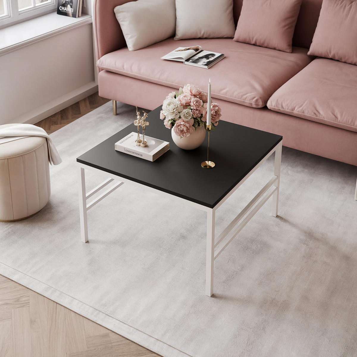 COUCHTISCH FORMA 70/70 cm Quadrat, Weiß / Schwarz matt - Schwarz/Weiß, Metall (70/70/46cm) - Idohome