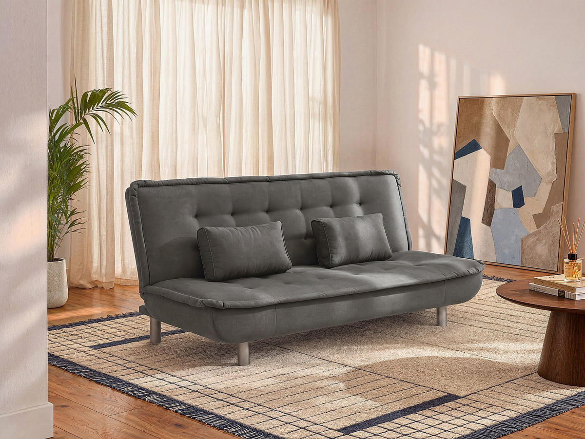 SCHLAFSOFA - 3 Personen - stoff - grau Mishan - Grau, Textil/Metall (190/89/96cm) - Vente-Unique