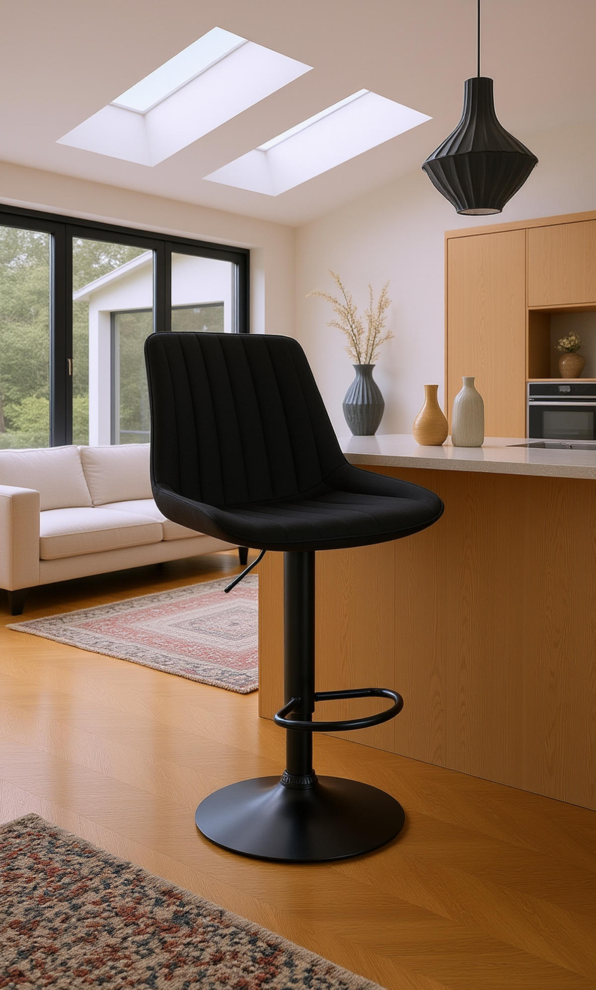 BARHOCKER Tolor Stoff schwarz schwarz - Schwarz, Textil/Metall (49.5/112/50cm) - TPFLiving