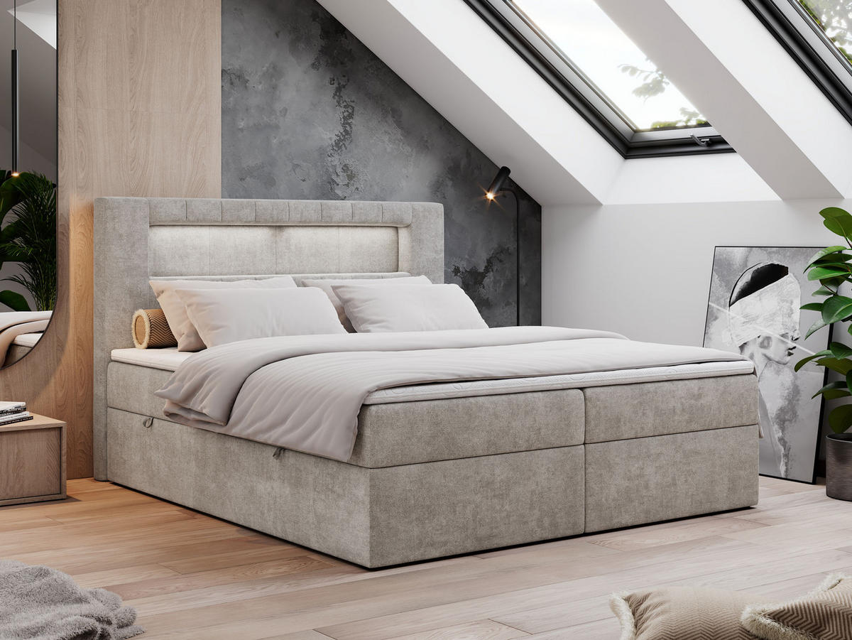 BOXBETT GOLD-5 LED 180/200 Beige Struktur - H3 - Beige, Holz/Textil (180/200cm) - MKS
