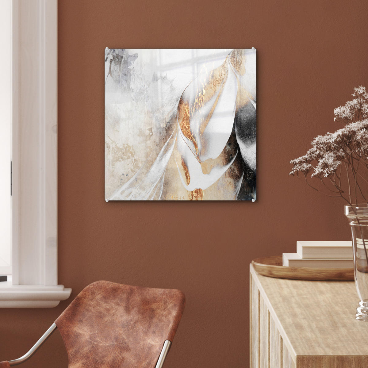OBRAZ NA AKRYLOVOM SKLE Luxusné - abstraktné - zlaté - biele 50x50 cm - zlatá, sklo (50/50cm) - MuchoWow