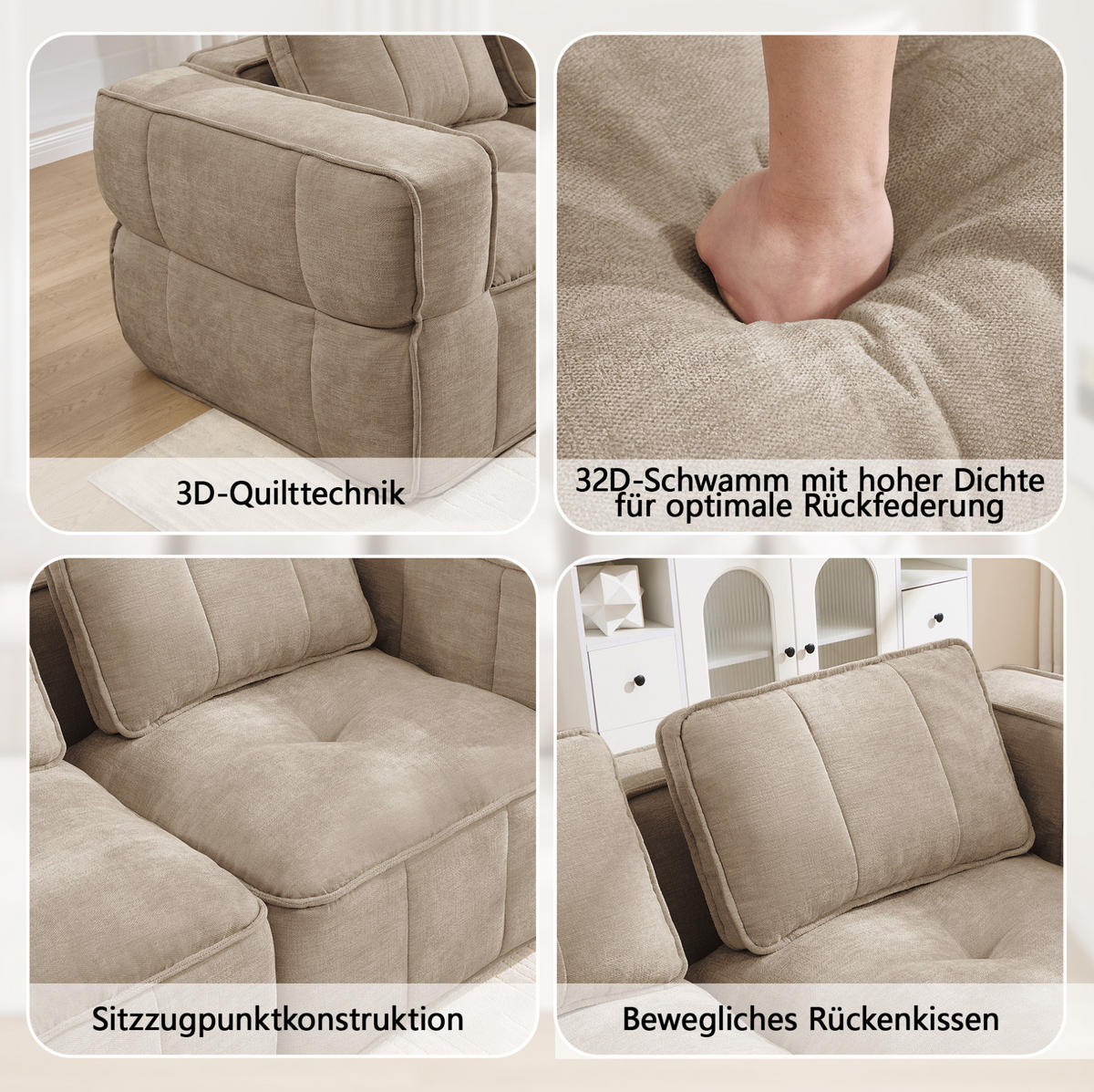 SOFA 271/93/67 cm in Sand aus Polyester mit modularer Flexibilität - Sandfarben, Kunststoff (93/67/271cm) - Flora Grace