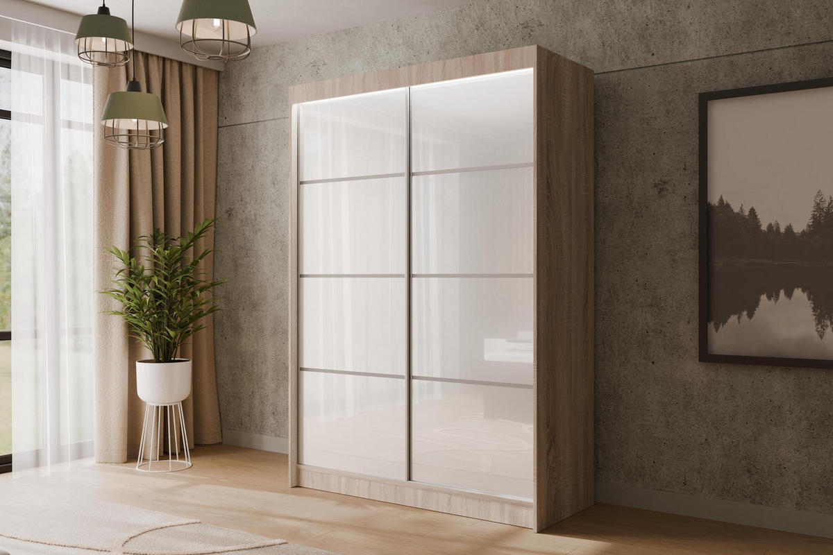 KLEIDERSCHRANK PEKA III mit LED - 120 cm - Sonoma Eiche|Weiß - Weiß/Sonoma Eiche, Holzwerkstoff (120/215/61cm) - ALTDECOR