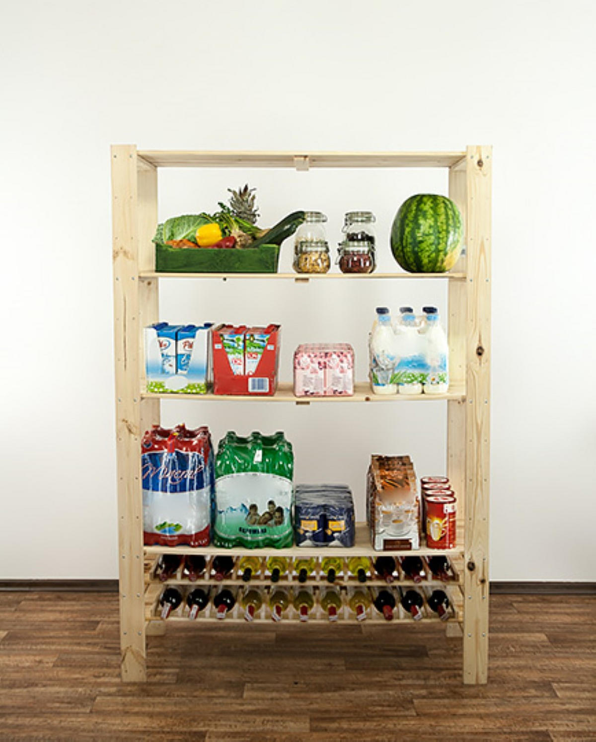 HOLZREGAL WOODLAND 166x120x50cm 4 Fachboden + 2 Flaschenebenen Kiefernholz Natur - Naturfarben, Holz (120/166/50cm) - PROREGAL