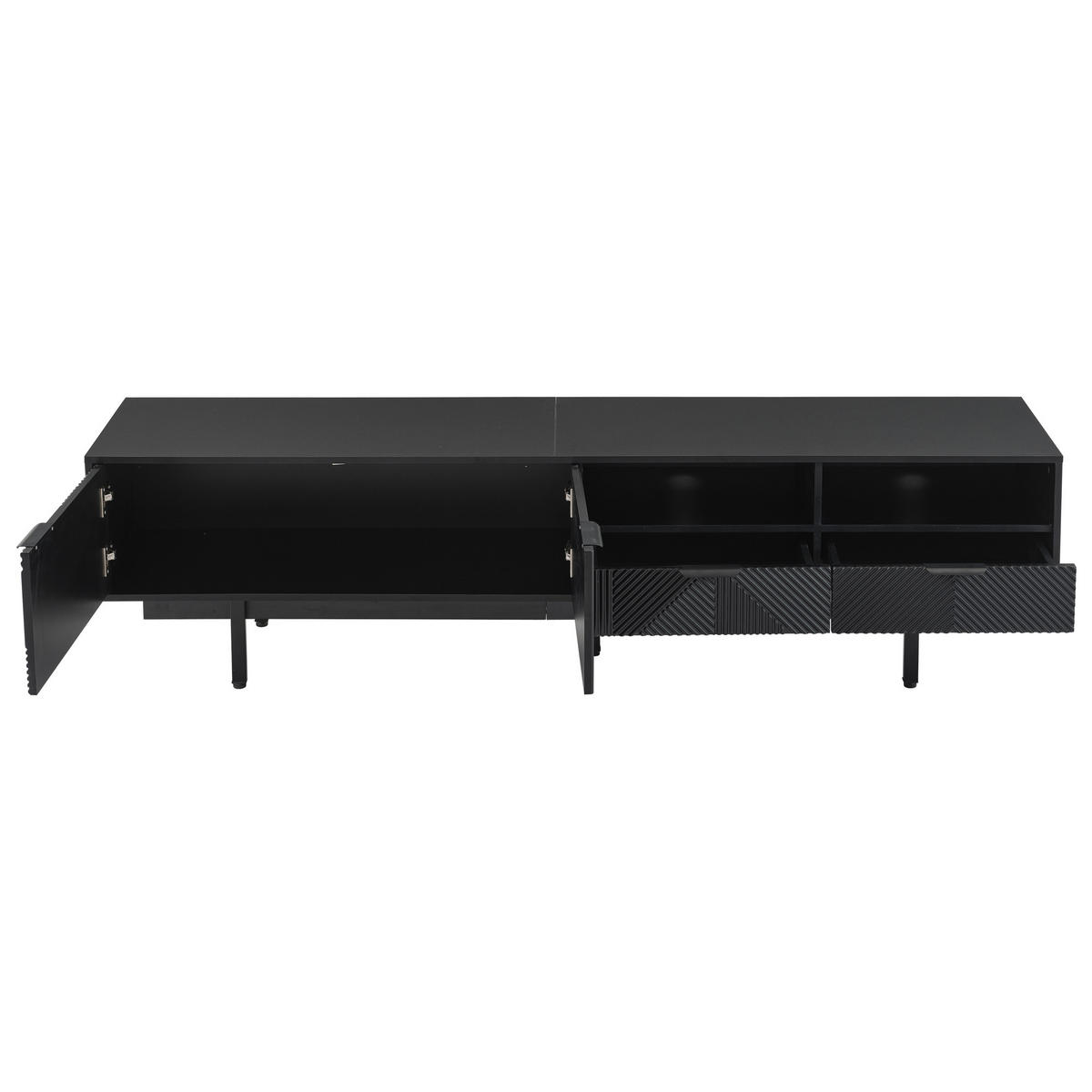 TV-ELEMENT200CM schwarz für 90ZollTV mit Stauraum und Kabelmanagement - Schwarz, Holz (52.07/12.19/115.06cm) - Raelunyi