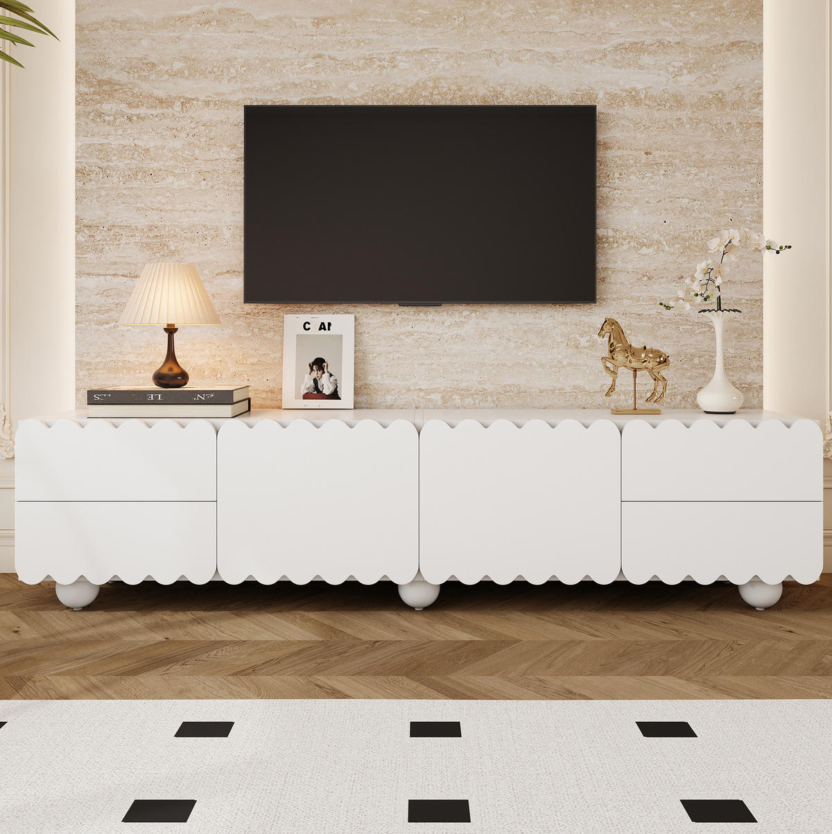 TV stolek 175/38/37 cm s uzavřeným úložným prostorem a zásuvkami, zaoblené hrany a snadná údržba, Bílá - bílá, kompozitní dřevo (175/37/38cm) - Redom