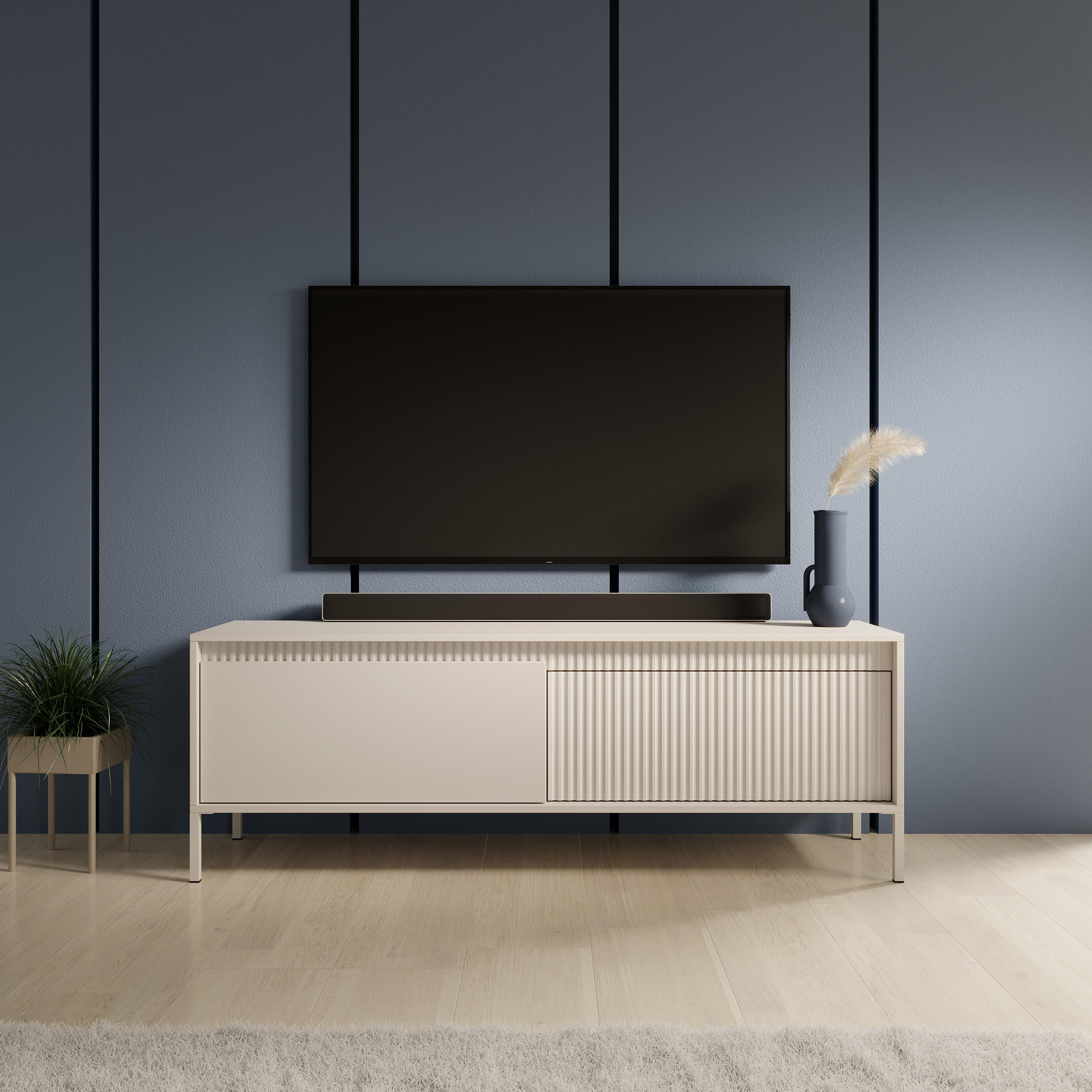 LOWBOARD SENSATO 153,5x39,5x53,4 cm mit 2 Türen Beige - Beige, Holzwerkstoff (153.5/53.4/39.5cm) - MASSENO