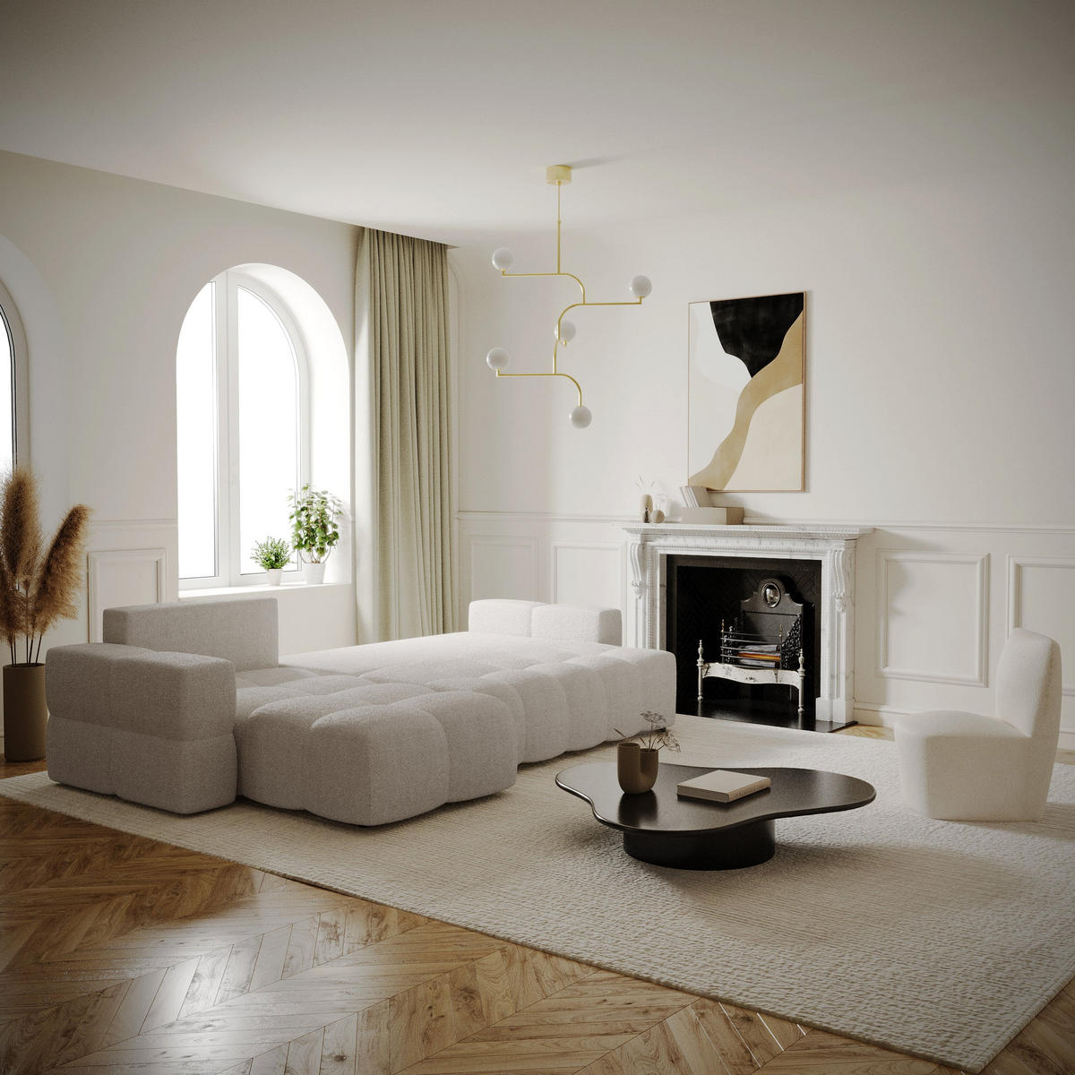 ECKSOFA LINKS Bouclé-Stoff Beige 286cm - Beige, Textil (169/286cm) - Sia Home
