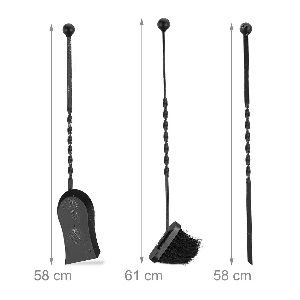 KAMINBESTECK - Schwarz, Metall (21/57/36cm) - Relaxdays
