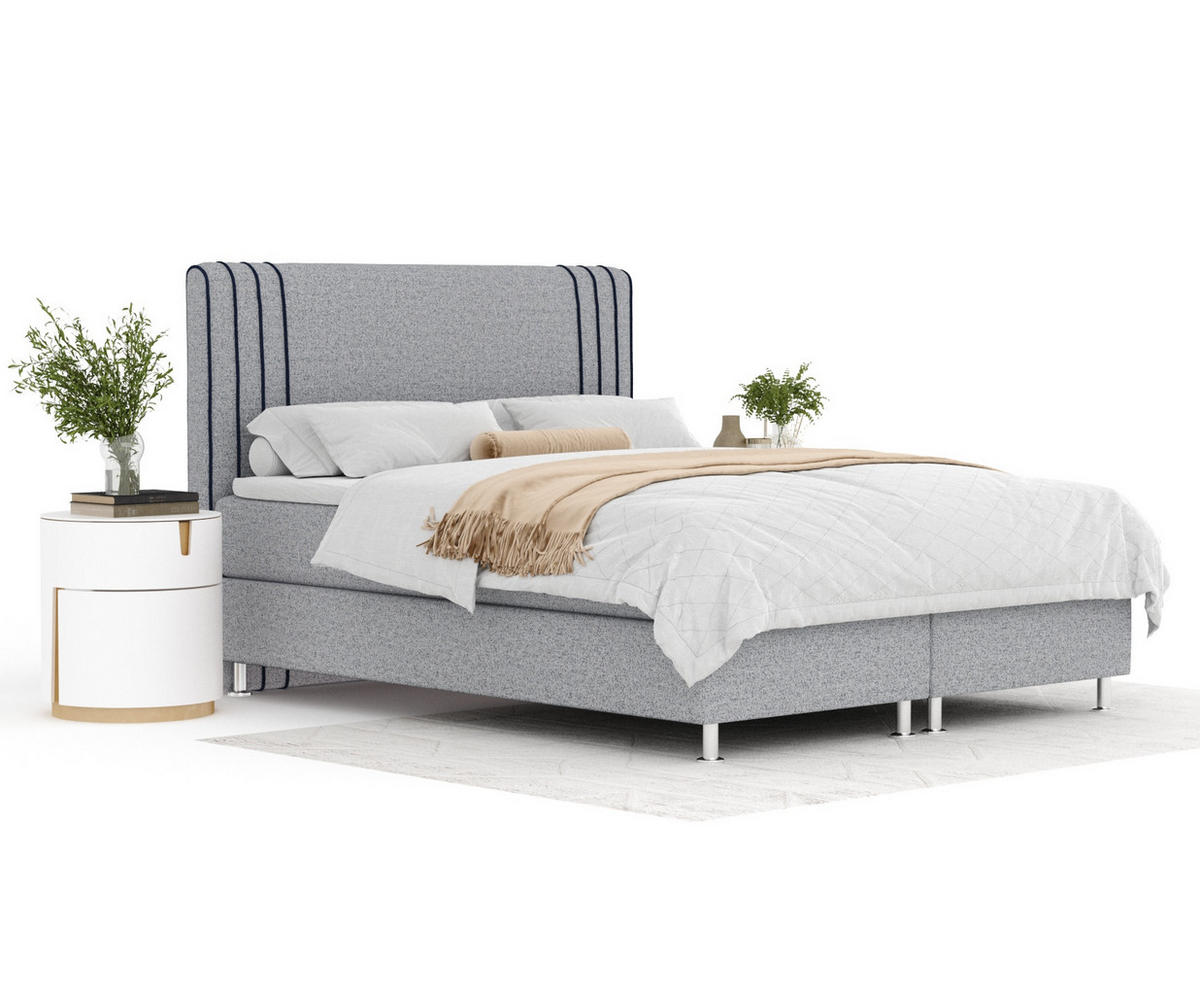 BOXSPRINGBETT Casone Grau/Marineblau 140/200 cm mit Latex-Topper - Silberfarben/Dunkelblau, Holz/Holzwerkstoff (140/200cm) - Maison de Reve