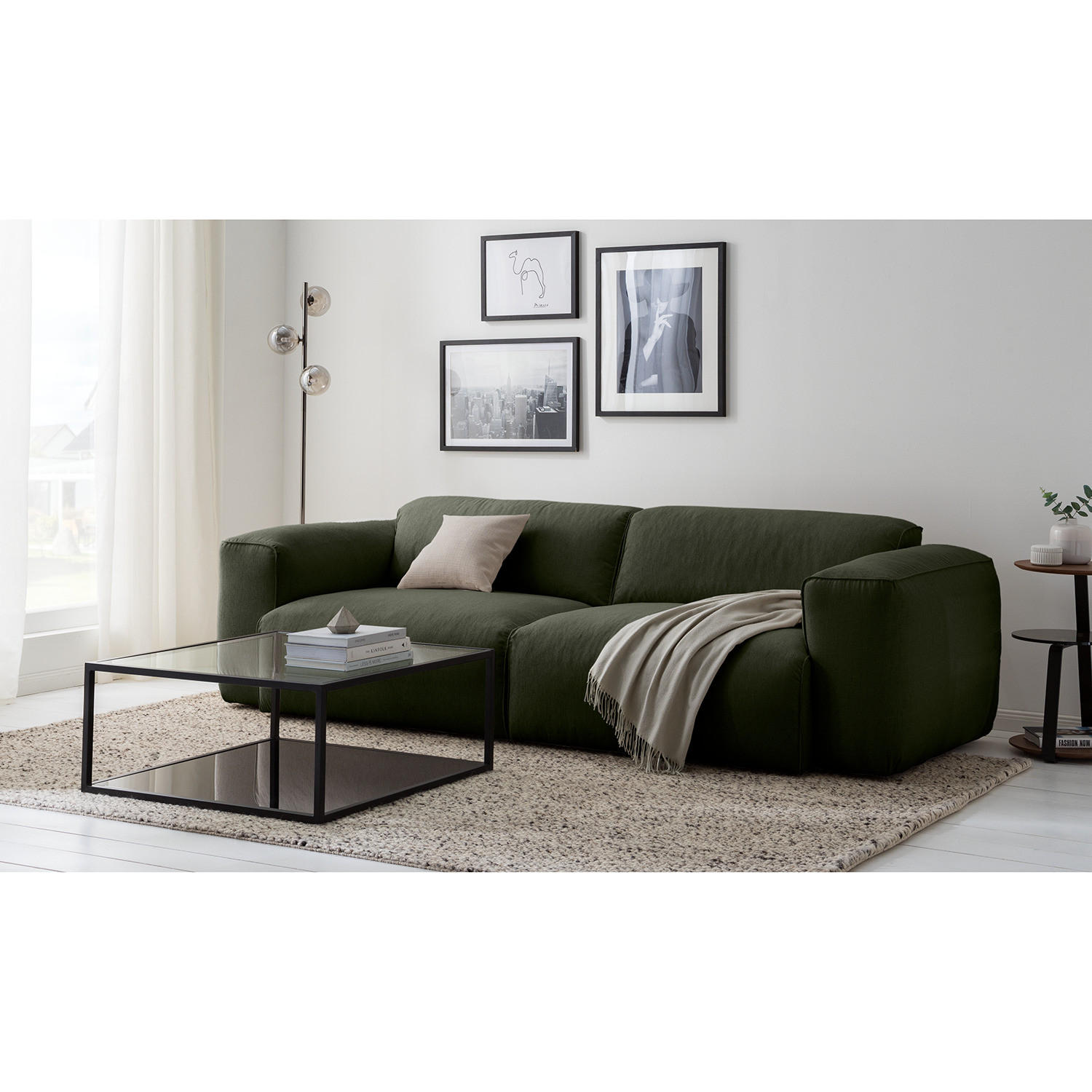 3-SITZER SOFA - Schwarz/Grau, Textil (251/71/102cm) - home24