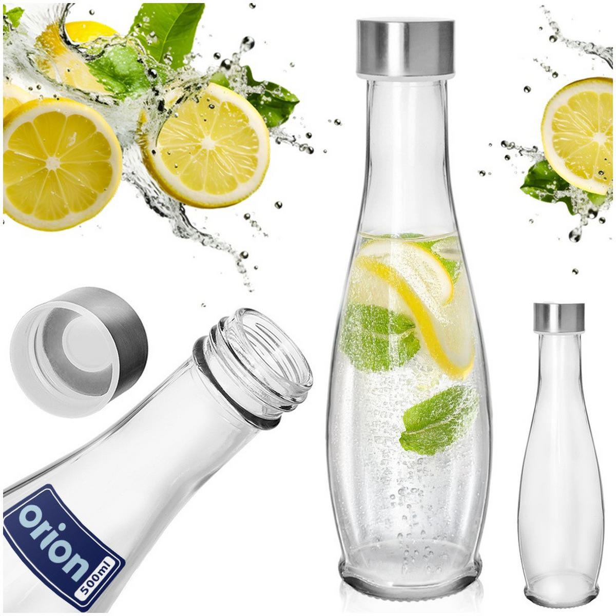 DESIGNFLASCHE Metallverschluss 480 ml Transparent - Transparent, Glas (7.5/25.5/7.5cm) - Orion 