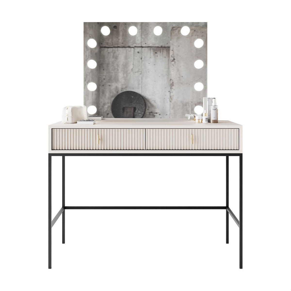 FRISIERTISCH MIDNIGHT ELITE mit LED-Spiegel kaschmir - Kaschmir/Schwarz, Holzwerkstoff (104/77/50cm) - Lookway