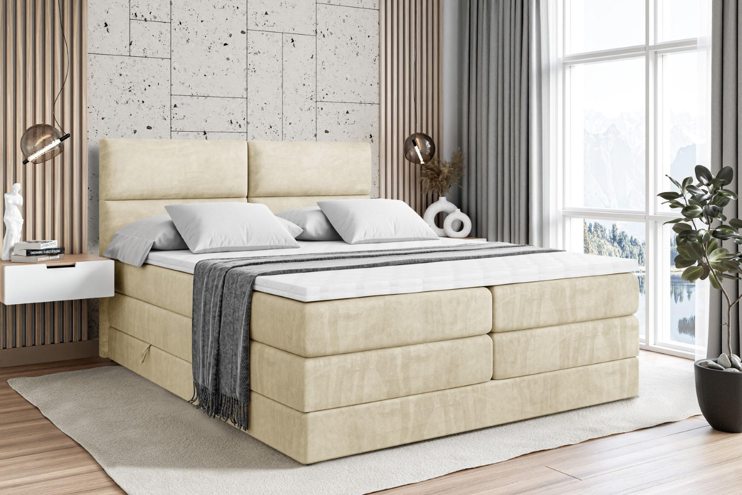 BOXSPRINGBETT BOXI3 KING - 120x200 - H3/H4 - Beige - Beige, Holzwerkstoff (120/200cm) - ALTDECOR