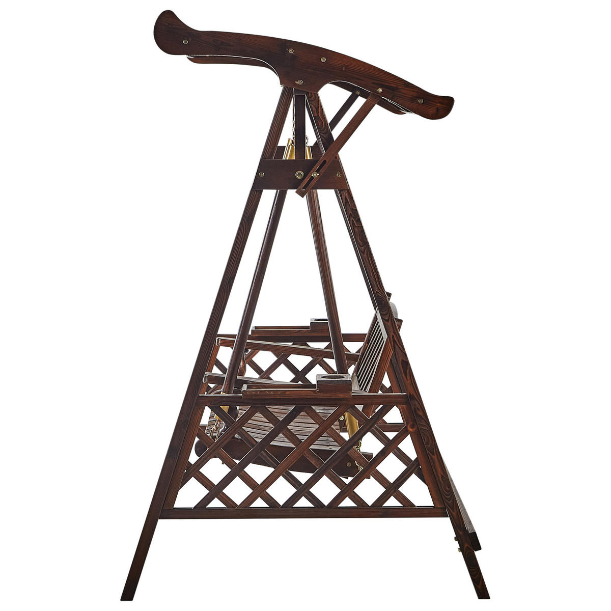 HOLLYWOODSCHAUKEL 2-Sitzer Dunkler Holzfarbton Senarica - Dunkelbraun/Goldfarben, Holz (170/177/118cm) - Beliani