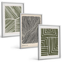 BILDER SET 3er Set - 40x60 cm Silberner Rahmen - Muster Linien Formen grün - Silberfarben, Kunststoff (40/60cm) - TULUP