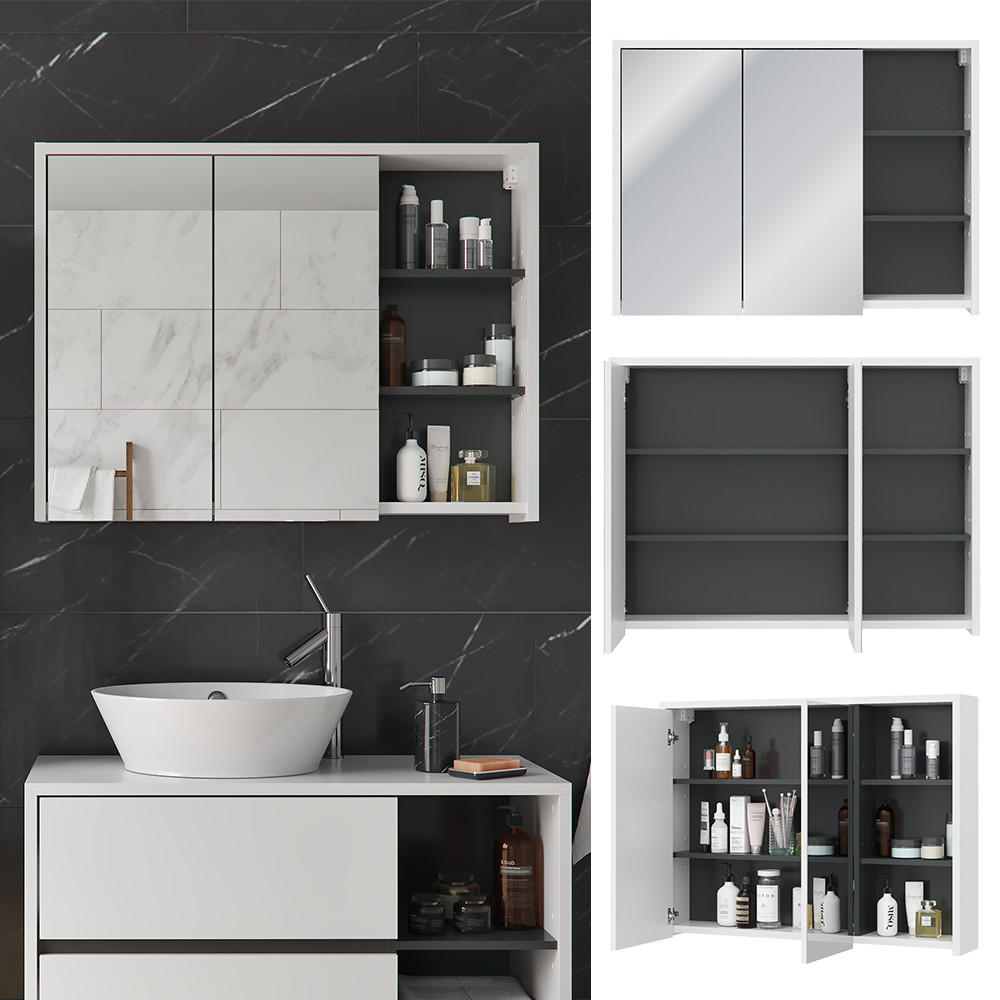 BADSPIEGELSCHRANK Viola Weiß/Anthrazit 100 x 75 cm - Anthrazit/Weiß, Holzwerkstoff (100/75/18cm) - Vicco