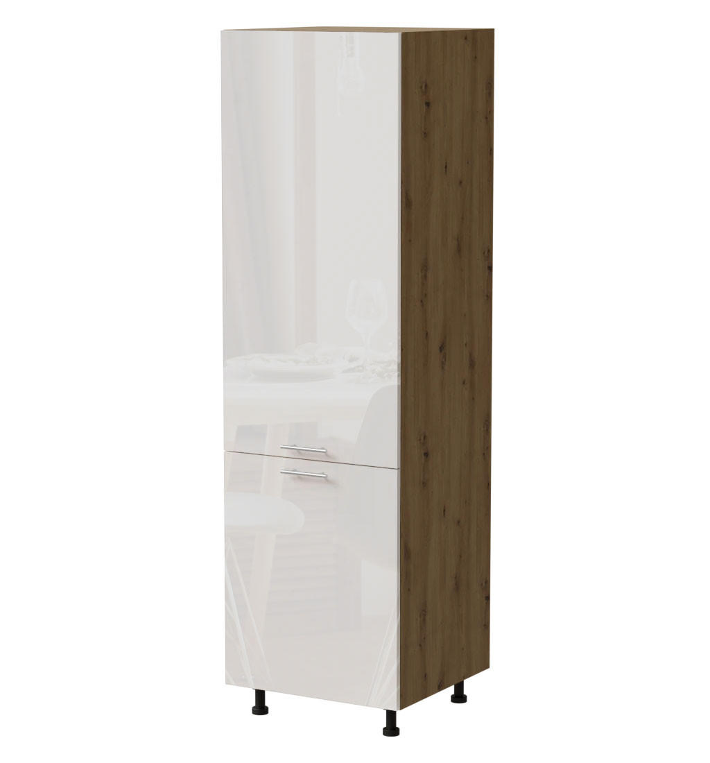 Feldmann-Wohnen Vorratsschrank Weiß Hochglanz, Eiche Artisan 60x207x59 cm