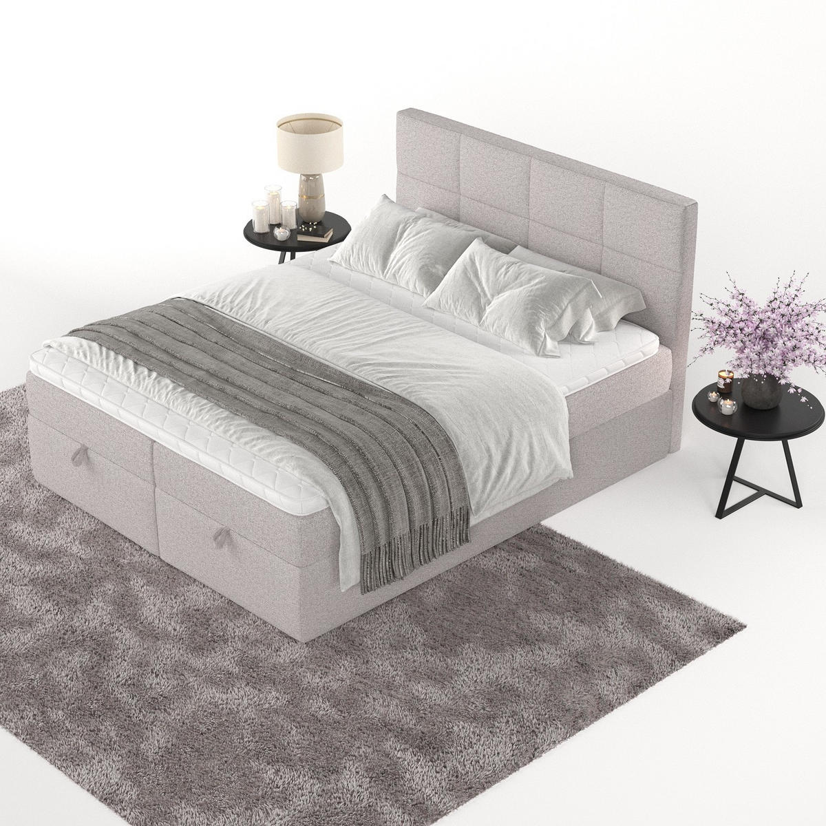 BOXBETT Velto 180/200 cm Beige im Riva Stoff - Beige/Schwarz, Holz/Holzwerkstoff (180/200cm) - AltaBeds