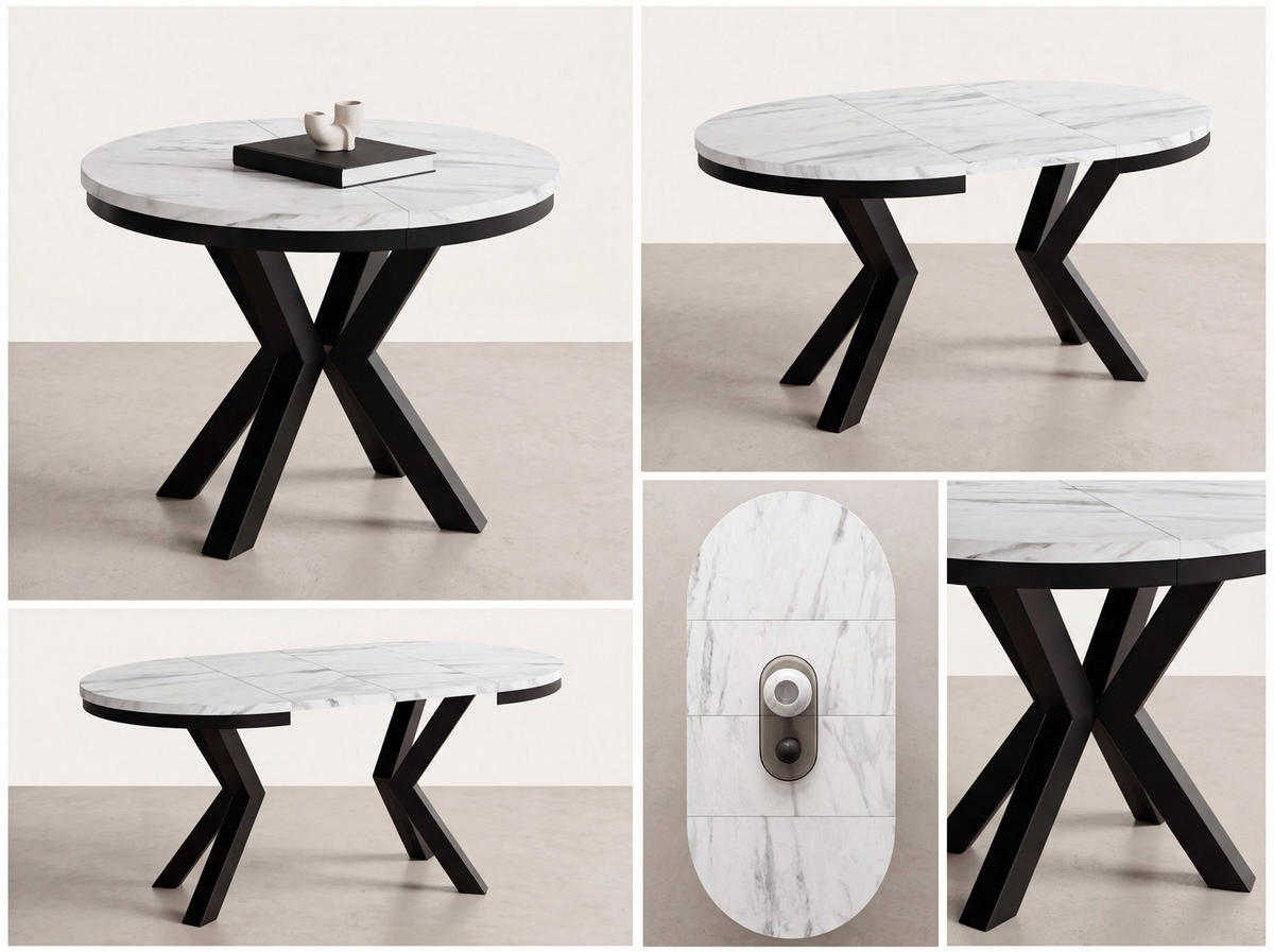 ESSTISCH Clara runder ausziehbarer, Eiche Braun Rustikal 120-200/120/76 cm - Alteiche/Schwarz, Holzwerkstoff/Metall (120/200/76cm) - WFL GROUP