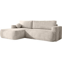 ECKSOFA Marion mit Schlaffunktion & Bettkasten in Chenille Creme, Links 267/154/83 cm - Creme/Schwarz, Kunststoff/Textil (267/154cm) - WFL GROUP