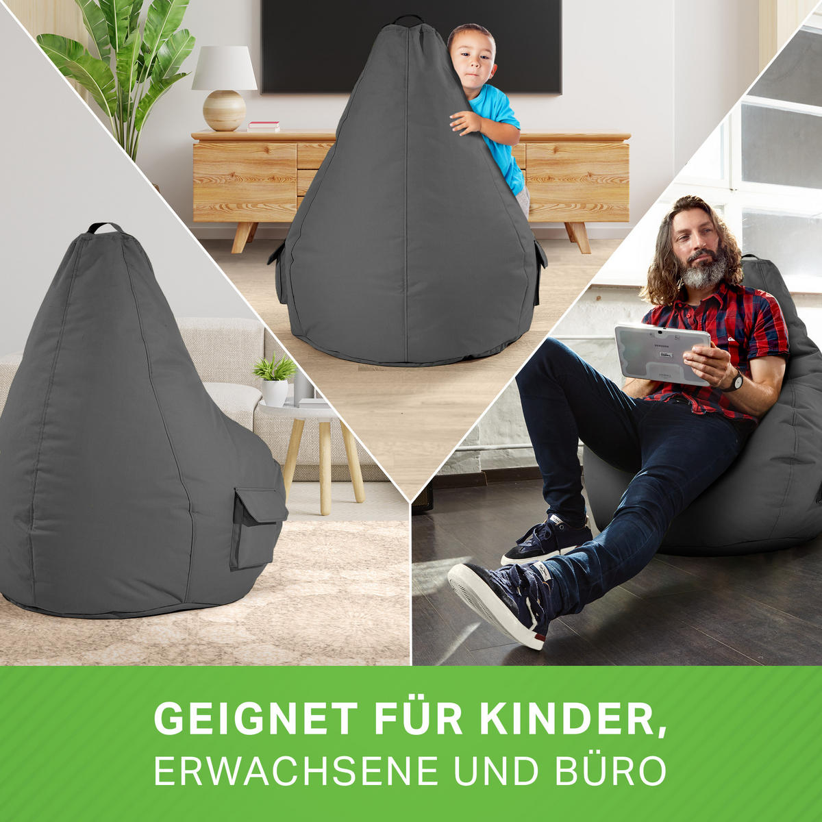SITZSACK Lounge Chair "Cozy" 80x70x90cm - Anthrazit, Textil (70/90/80cm) - Green Bean