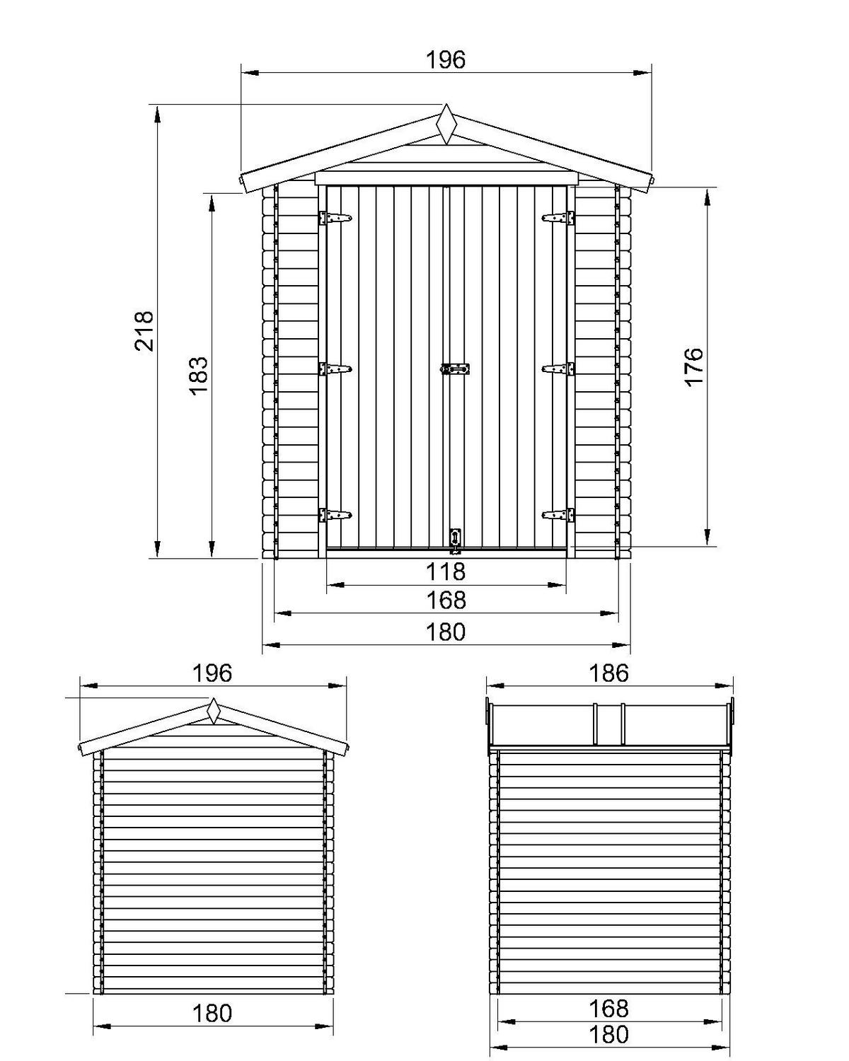 HOLZ-GARTENHAUS 2,82 m² – TIMBELA M320C1+M320G - Naturfarben, Holz (196/224/186cm) - Timbela