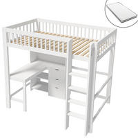 HOCHBETT 90/200 cm Weiß mit Schreibtisch und mehreren Ablagefächern mit Matratze - Weiß, Holzwerkstoff (90/200cm) - OKWISH