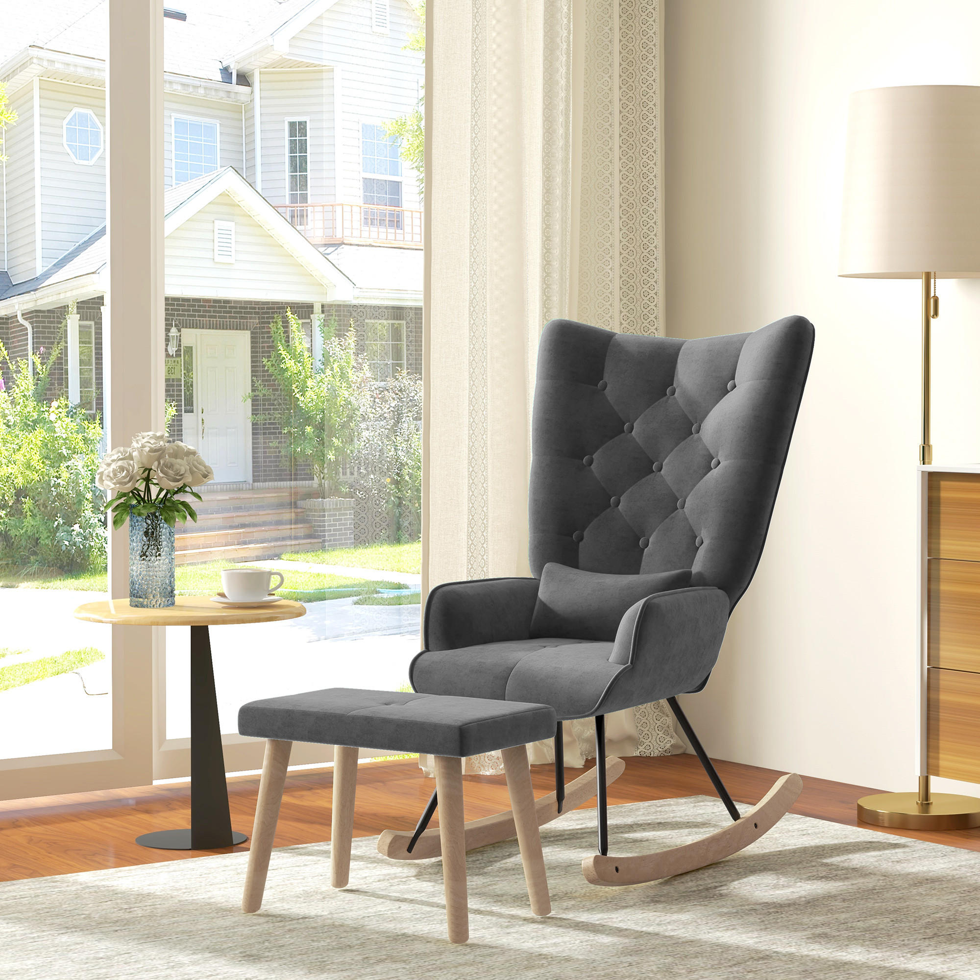 SCHAUKELSESSEL mit Hocker - Dunkelgrau, Kunststoff (96/101/66cm) - HOMCOM