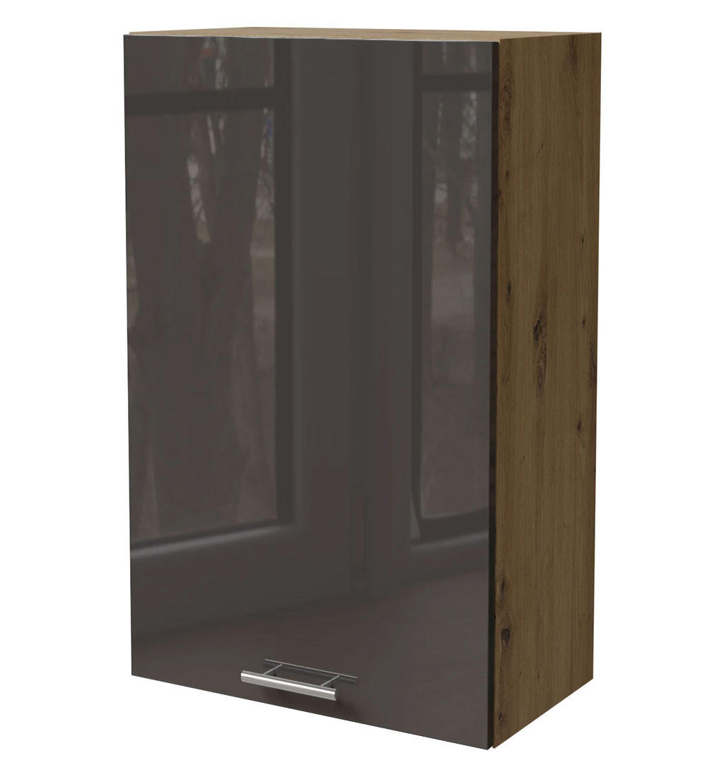 KÜCHENHÄNGESCHRANK Essen W4/60/1 Schwarz Hochglanz / Eiche Artisan Matt 60 / 32,5 / 96cm - Schwarz Hochglanz/Schwarz, Holz/Holzwerkstoff (60/96/32.5cm) - Feldmann-Wohnen