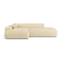 ECKSOFA LINKS Gerippter Samt Creme 260cm - Creme, Textil (155/260cm) - Sia Home