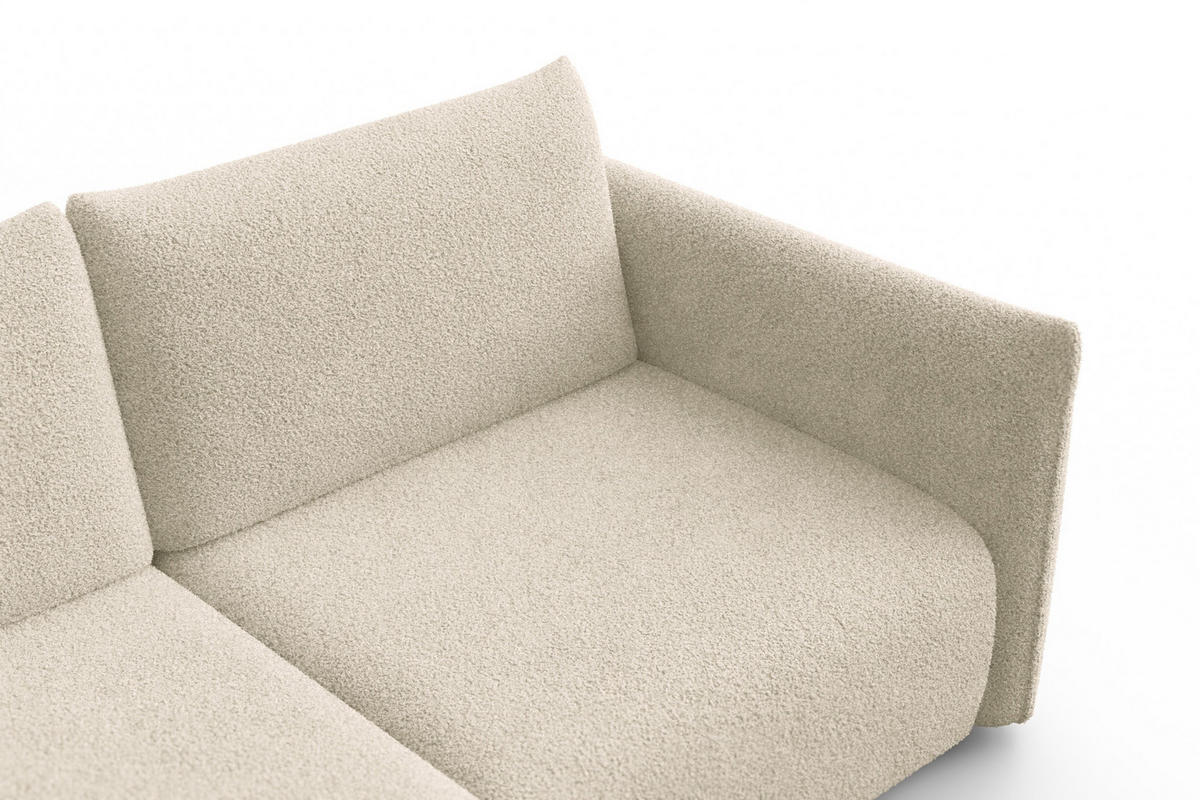 ECKSOFA TAUER 3-Sitzer LINKS, Bouclé-Stoff ecru - Ecru/Schwarz, Holz/Textil (173/206cm) - Courtois Laville