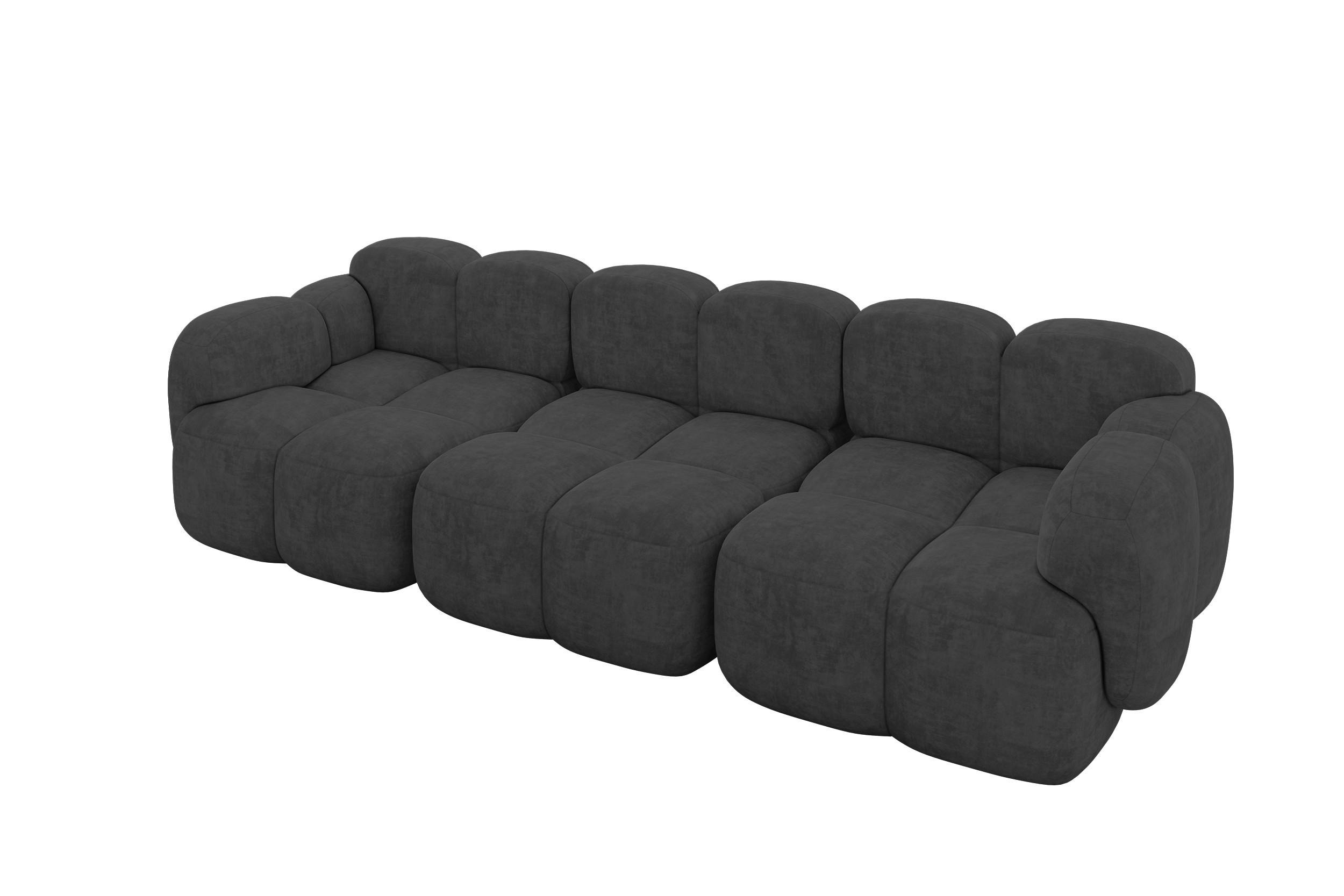 3-SITZER modulares Sofa Miko-S2 300x118x75 cm Dunkelgrau Velours - Dunkelgrau/Schwarz, Holzwerkstoff/Kunststoff (300/75/118cm) - ALTDECOR