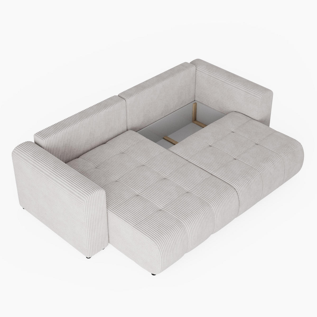 ECKSOFA RIVA Links Vanille Cord-Stoff L-Form Couch mit Schlaffunktion & Bettkasten - Schwarz/Weiß, Holz (255/160cm) - Barchello