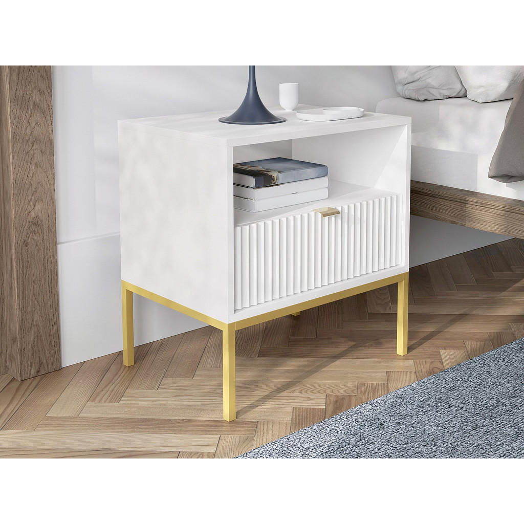 Thumbnail - Pascal Morabito 2Er-Set, Weiß, Holz, Uni, 1 Schubladen, Rechteckig, 39x56x54 cm, Schlafzimmer, Nachttische