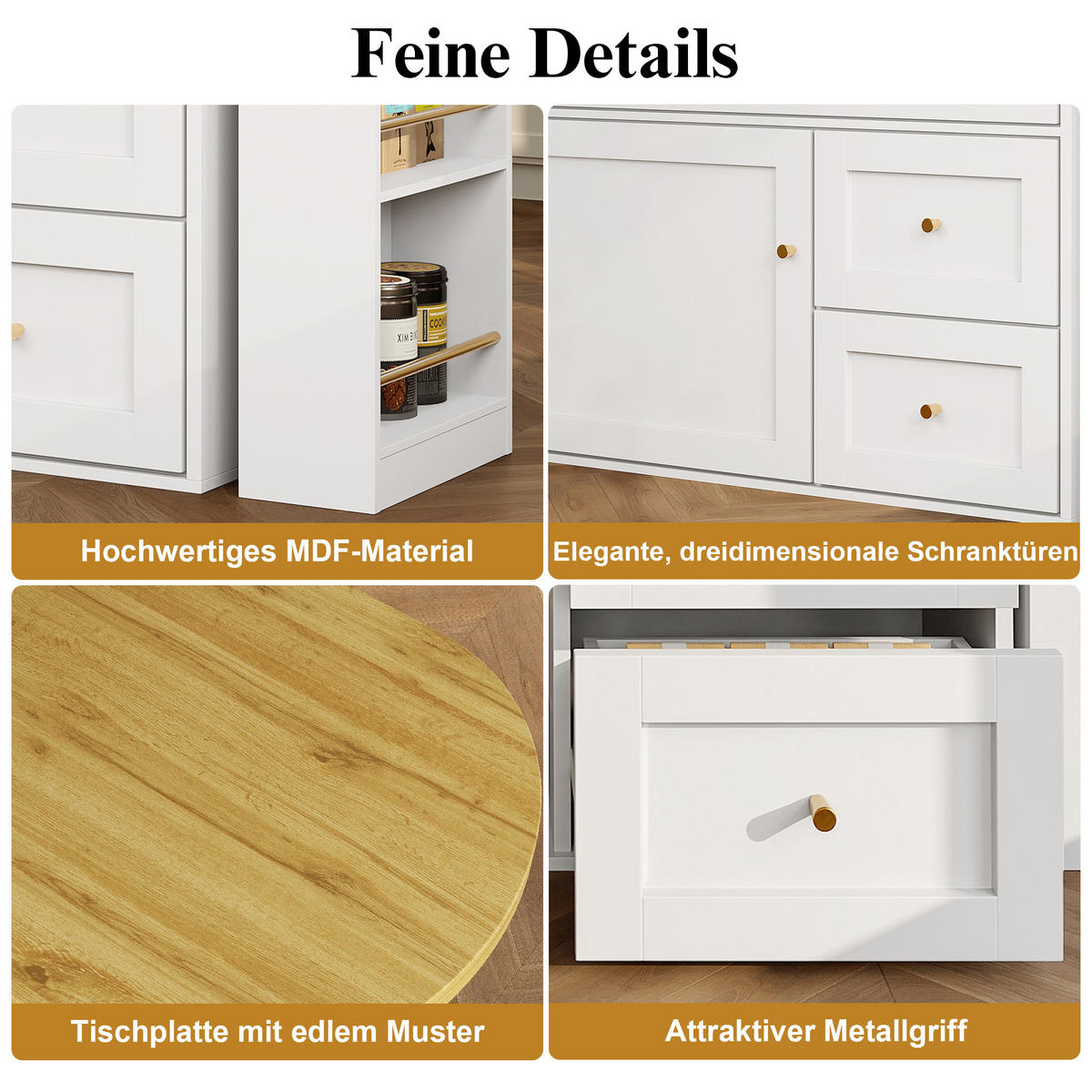 BARTISCH aus MDF mit Stauraum & 360°-Drehplatte, ausziehbar 138-204/39/105 cm, Weiß - Weiß, Holzwerkstoff (39/105/138cm) - Redom