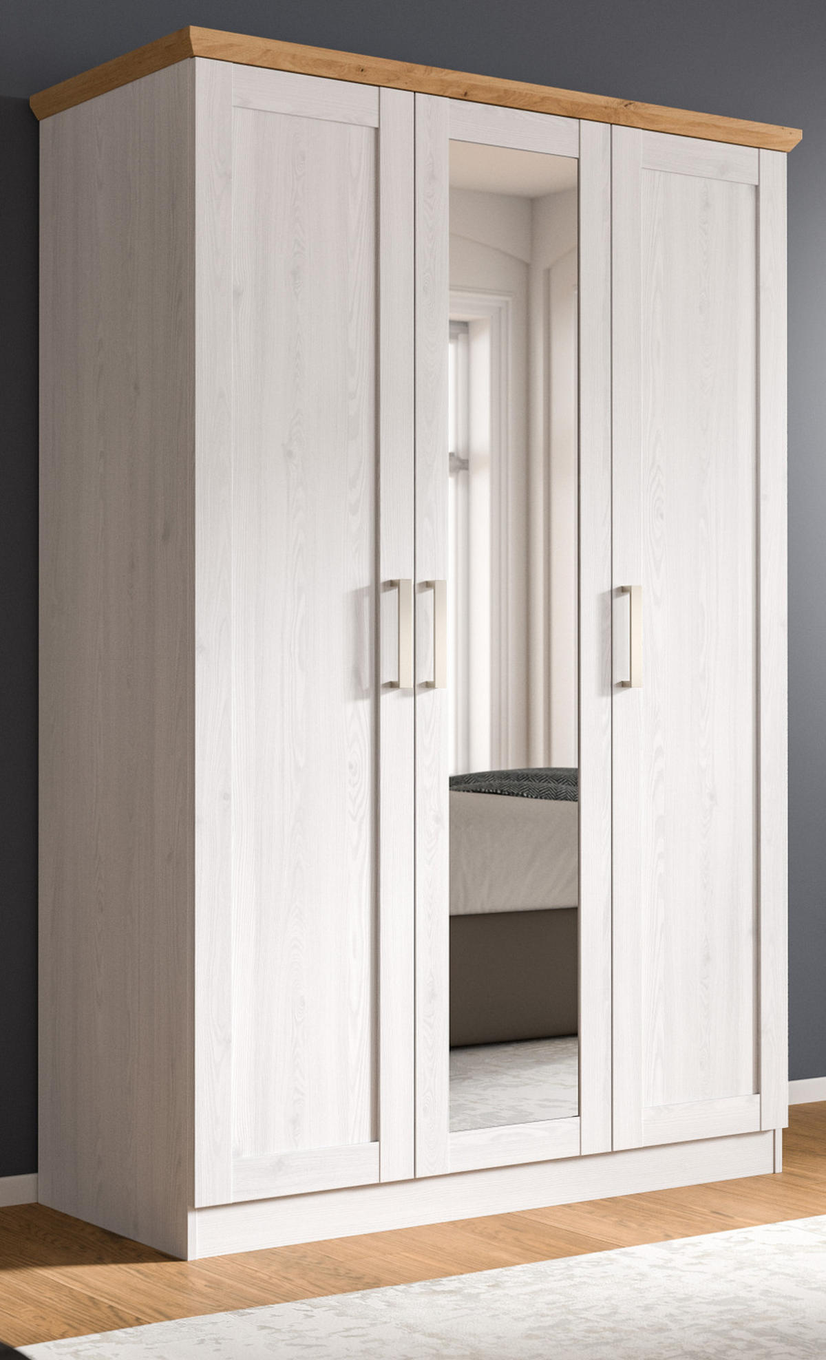 KLEIDERSCHRANK weiß Lärche, Eiche Artisan 3-türig 124 cm, Drehtürenschrank im Landhaus-Stil - Beige/Lärchefarben, Glas/Holzwerkstoff (124/185/54cm) - Inn.Furn