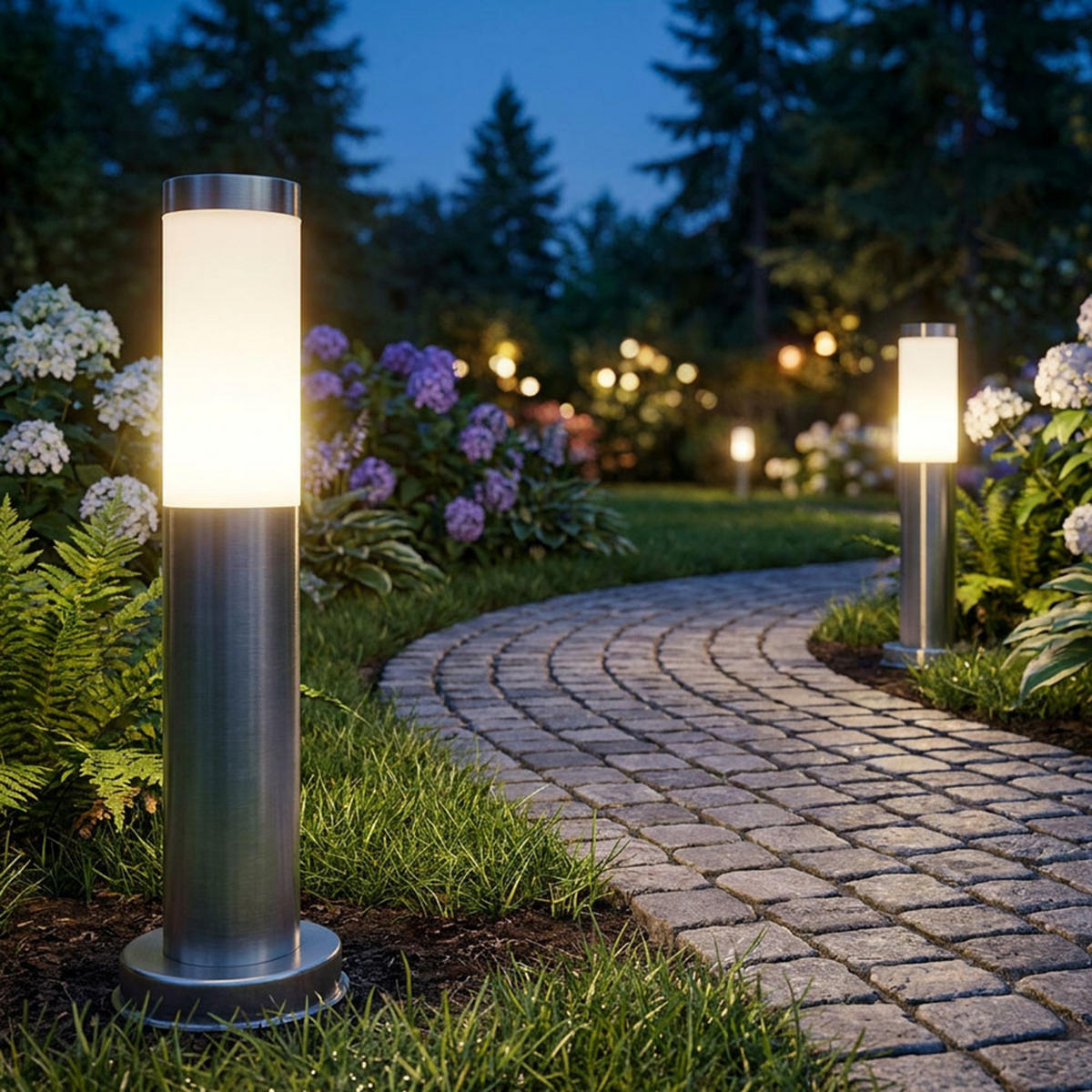 LED WEGELEUCHTE Edelstahl Silber 2er Set - Silberfarben, Metall (7.6/7.6/45cm)