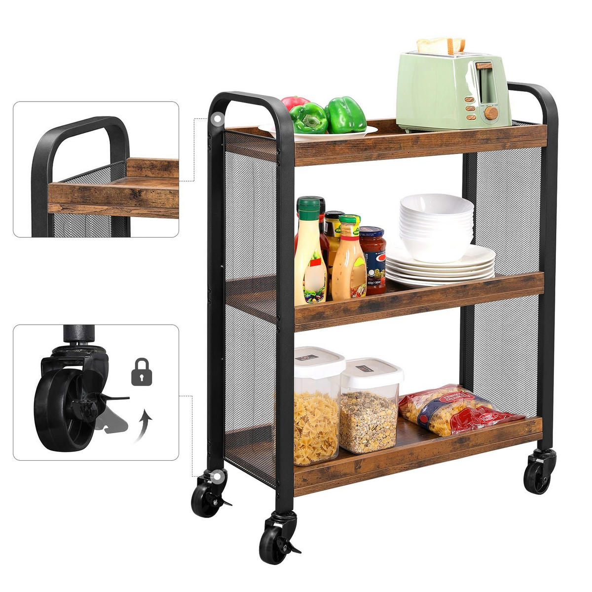 SERVIERWAGEN KÜCHENWAGEN - Braun, Holzwerkstoff (26/85/66cm) - Hansiro