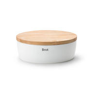 BROTTOPF oval mit Holzdeckel L, Keramik, Weiß, 36 x 23 x 13.5 cm - Weiß, Keramik (23/13.5/36cm) - Continenta