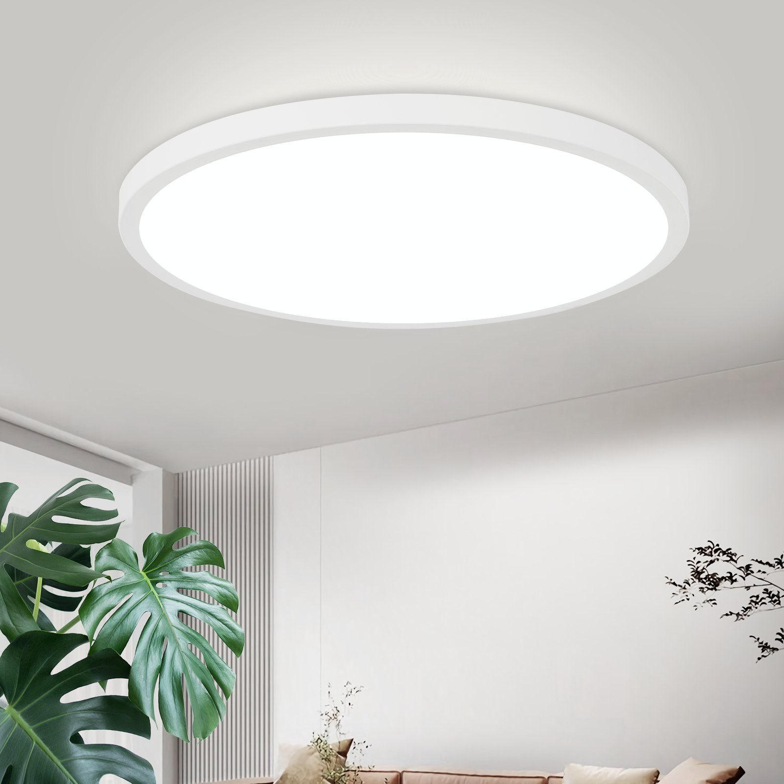 DECKENLEUCHT LED Schlafzimmer - Schlafzimmerlampe Flach Badezimmerlampe 6000K Ø30CM - Weiß, Kunststoff (30/30/2.5cm) - ZMH