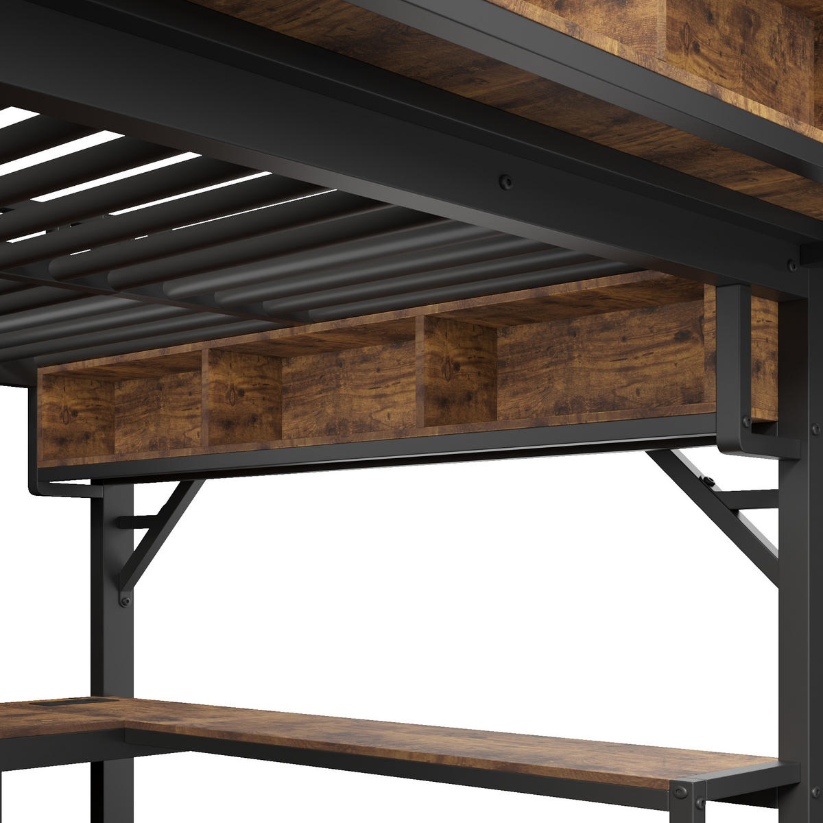 HOCHBETT 140/200 cm DE-32533 mit Eckschreibtisch Braun-Schwarz - Schwarz, Metall (140/200cm) - ComfortXL