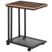 BEISTELLTISCH aus MDF und Stahl 51x36x65 cm Schwarz rollbar in C-Form mit Ablage im Retro-Look - Schwarz, Holzwerkstoff (51/36/65cm) - Modfu
