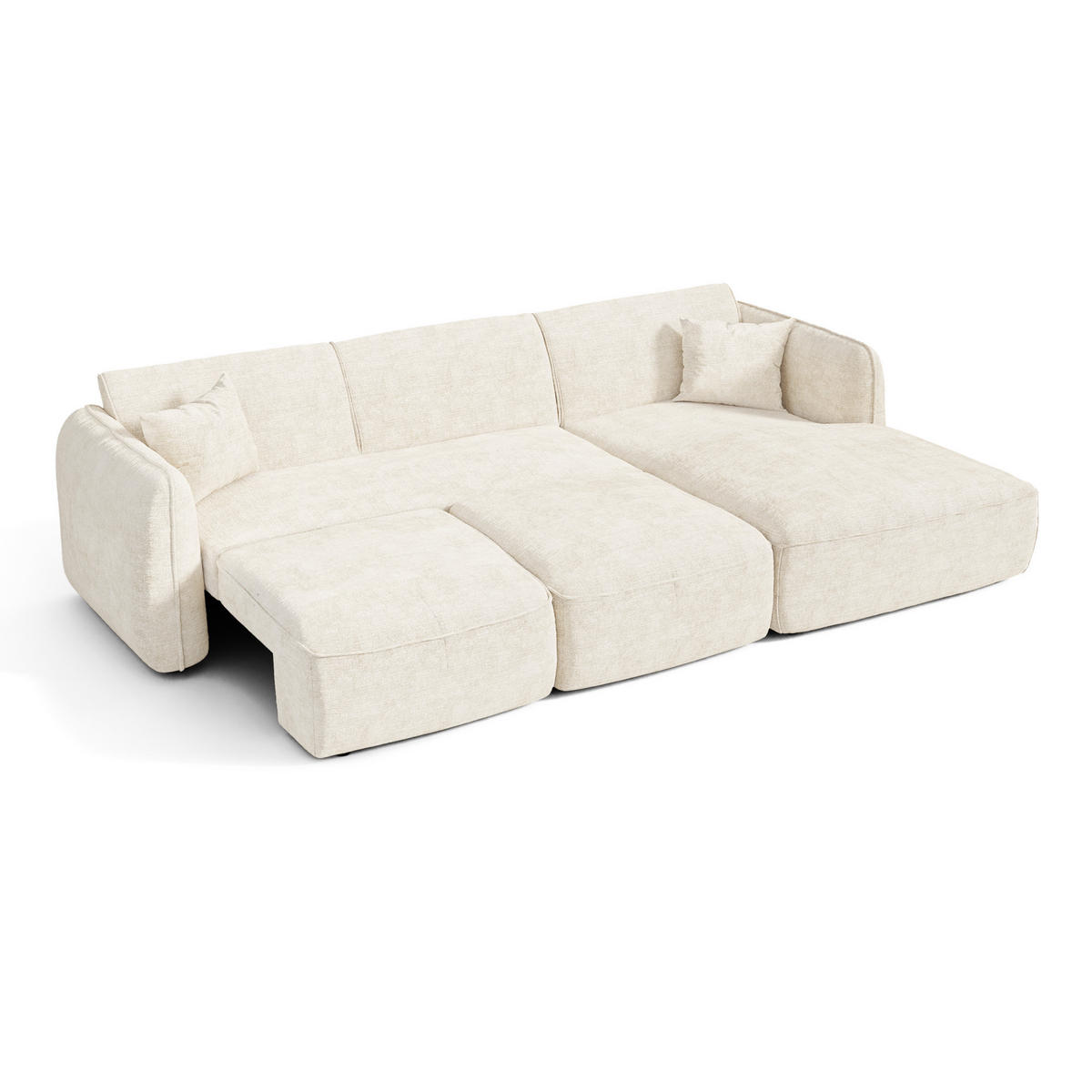 ECKSOFA rechtwinklig LOMI Geprägter Samt Creme 274cm - Creme, Textil (274/174cm) - Premium Interiors