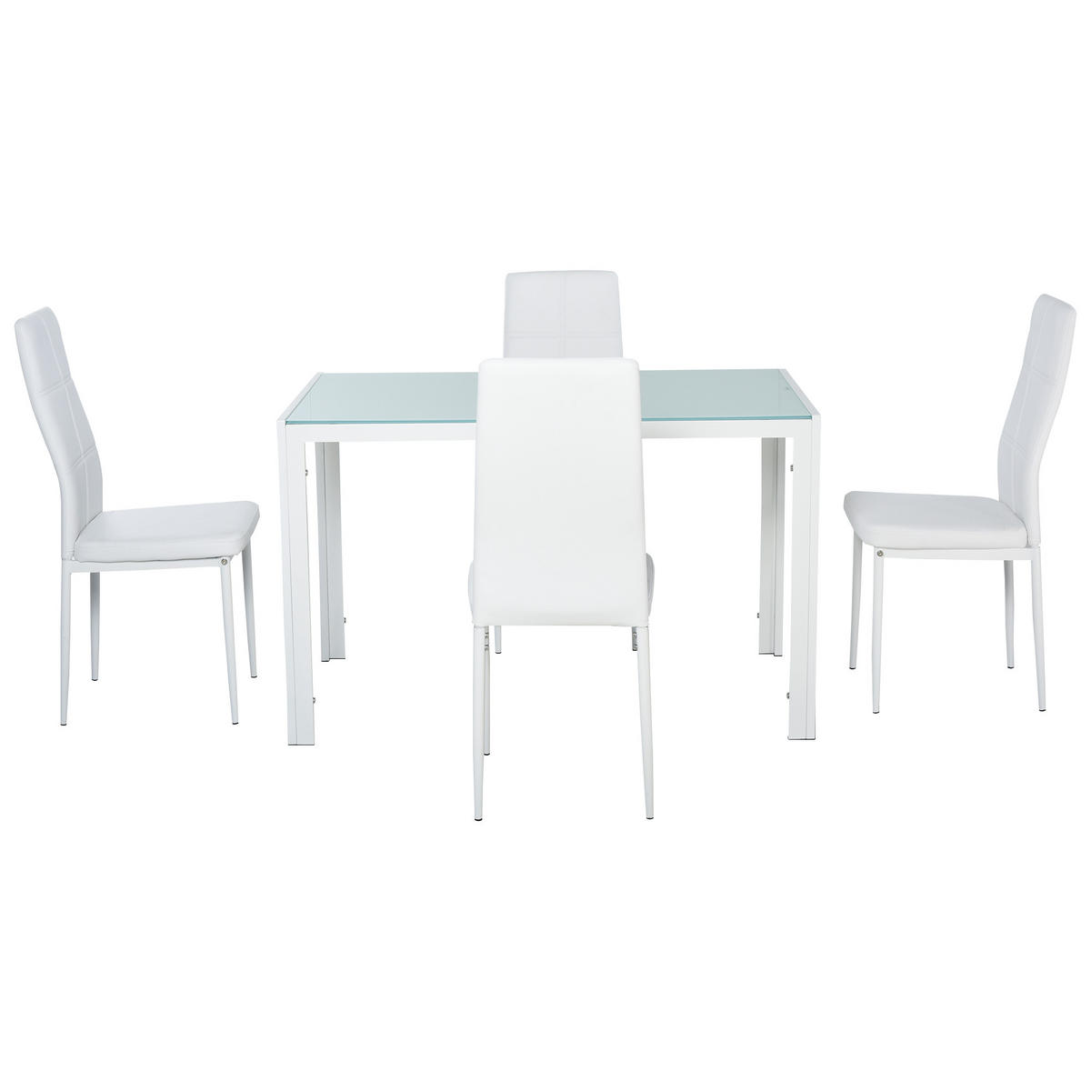 ESSZIMMER-SET, gehärtetes Glas 5-teilig, weiß - Weiß, Metall (70/75/120cm) - Vallsero