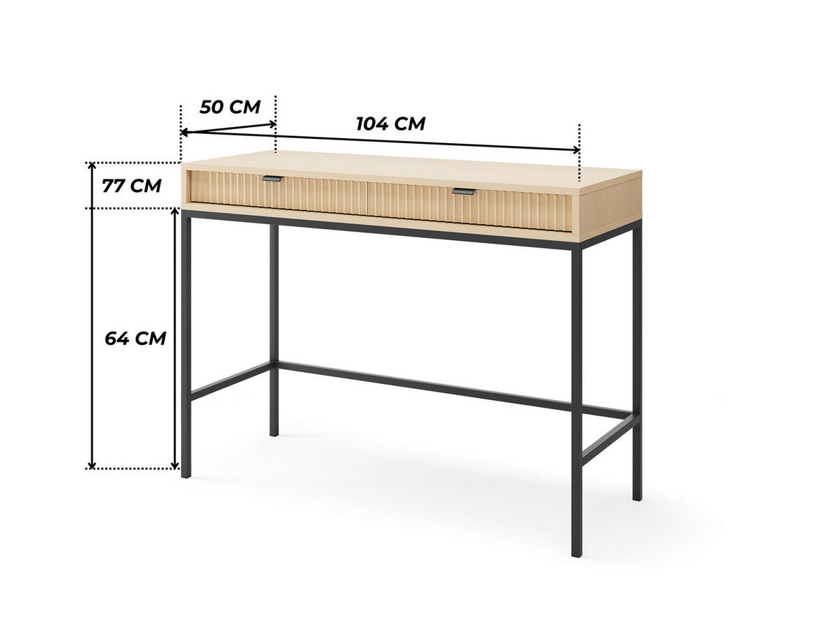 MODERNES Geriffelter Konsolentisch KIOTO T2SZ (Eiche Vicenza, Schwarzes Gestell, Vollauszug) - Eichefarben/Schwarz, Holz/Holzwerkstoff (50/104/77cm) - Ravio