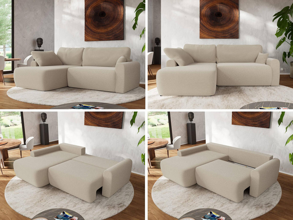 ECKSCHLAFSOFA CUBO L Beige Boucle - links - Beige/Schwarz, Kunststoff/Textil (273/187cm) - MKS