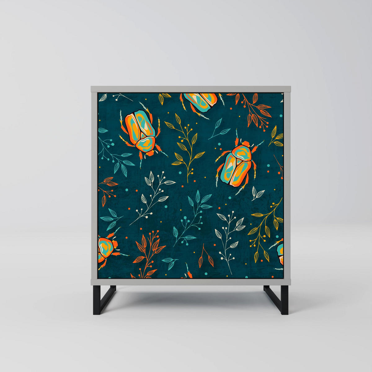 SIDEBOARD AUTUMN INSECTS, Grau, 57,5x42x57,5 cm, Ohne Füße - Multicolor/Grau, Holzwerkstoff (57.5/57.5/42cm) - SpaceRebels